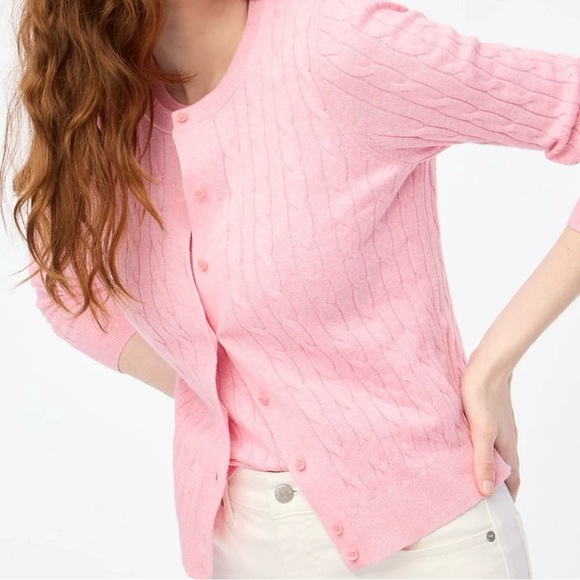 J. Crew Pink Cable-Knit Cotton Cardigan and Tank Twin Set - Picture 2 of 14